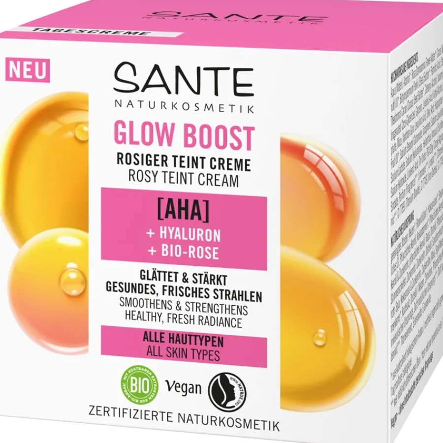 Sante Naturkosmetik AHA, Hyaluron & Bio-Rose Glow Boost Teint Creme Feuchtigkeitspflege von