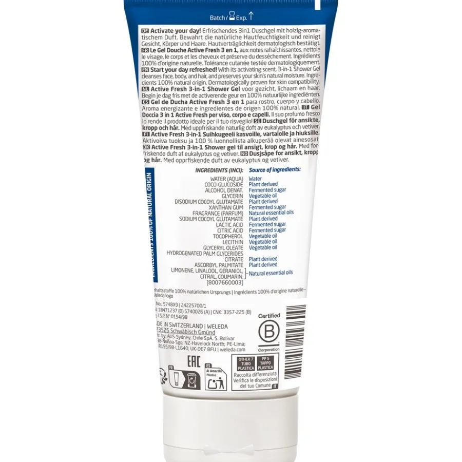 Weleda Duschgel For Men Active Fresh 3in1 Shower Gel Belebt durch erfrischend-herben & maskulinen Duft von
