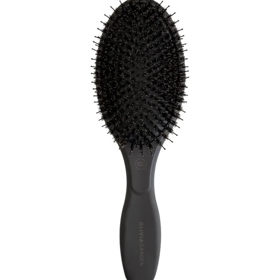 Olivia Garden Expert Care Oval Paddelbürste 16-reihig, Schwarz mit Wildschweinborsten und genoppten Führungsstiften von