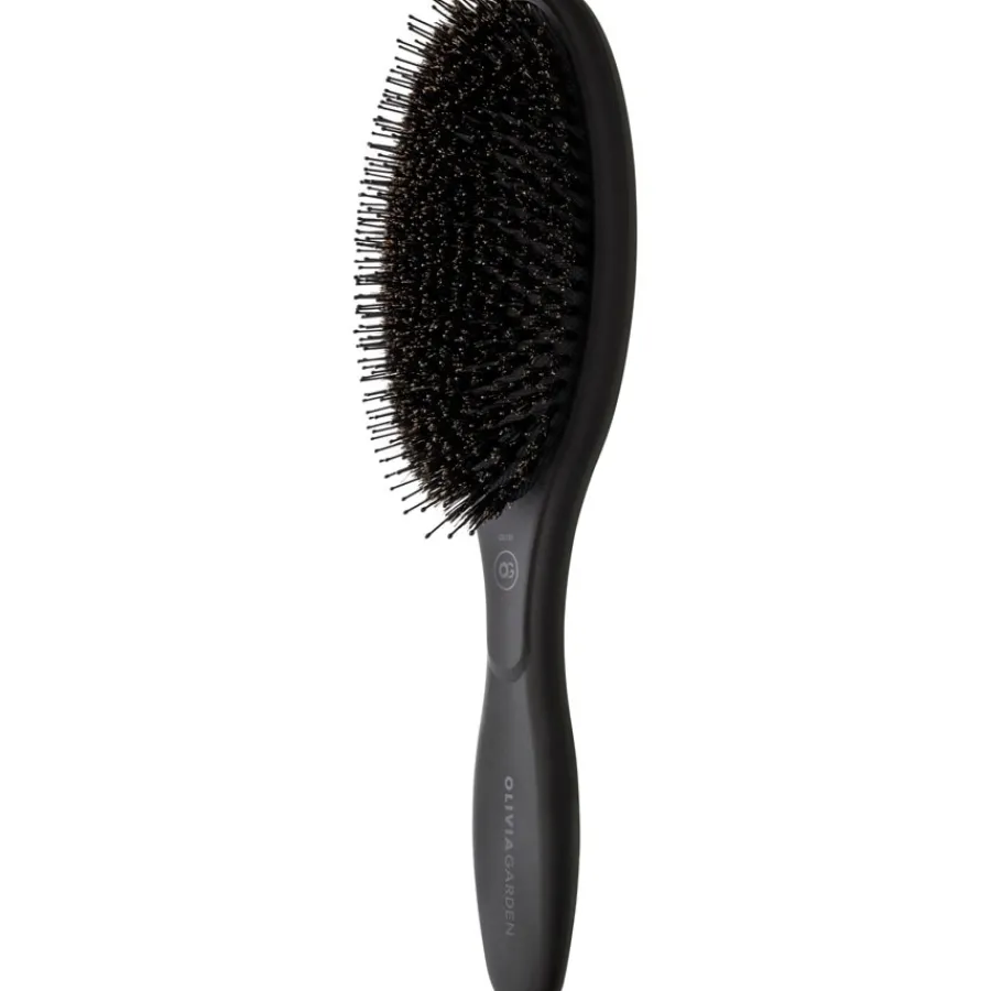 Olivia Garden Expert Care Oval Paddelbürste 16-reihig, Schwarz mit Wildschweinborsten und genoppten Führungsstiften von