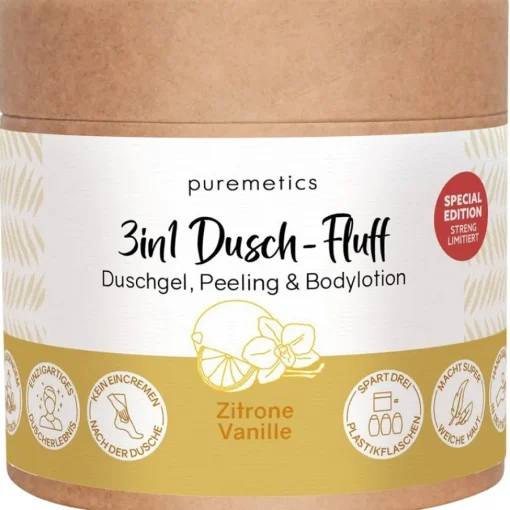 puremetics 3in1 Duschpflege Dusch-Fluff Zitrone Vanille von Hot