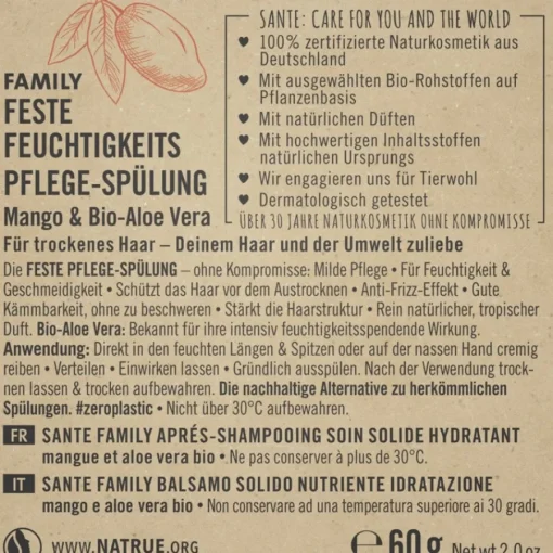 Sante Naturkosmetik Mango & Bio-Aloe Vera Feste Feuchtigkeits Pflege-Spülung von Discount