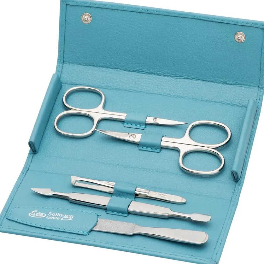 ERBE Manicure Etuis Druckknopfetiu, 5-teilig, Meerblau von Clearance