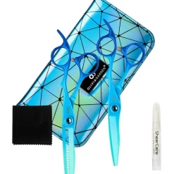 Olivia Garden PowerCut Modellierschere 6,0" RH Regenbogen-Blau In europäischer Ausführung mit 28 Zähnen von