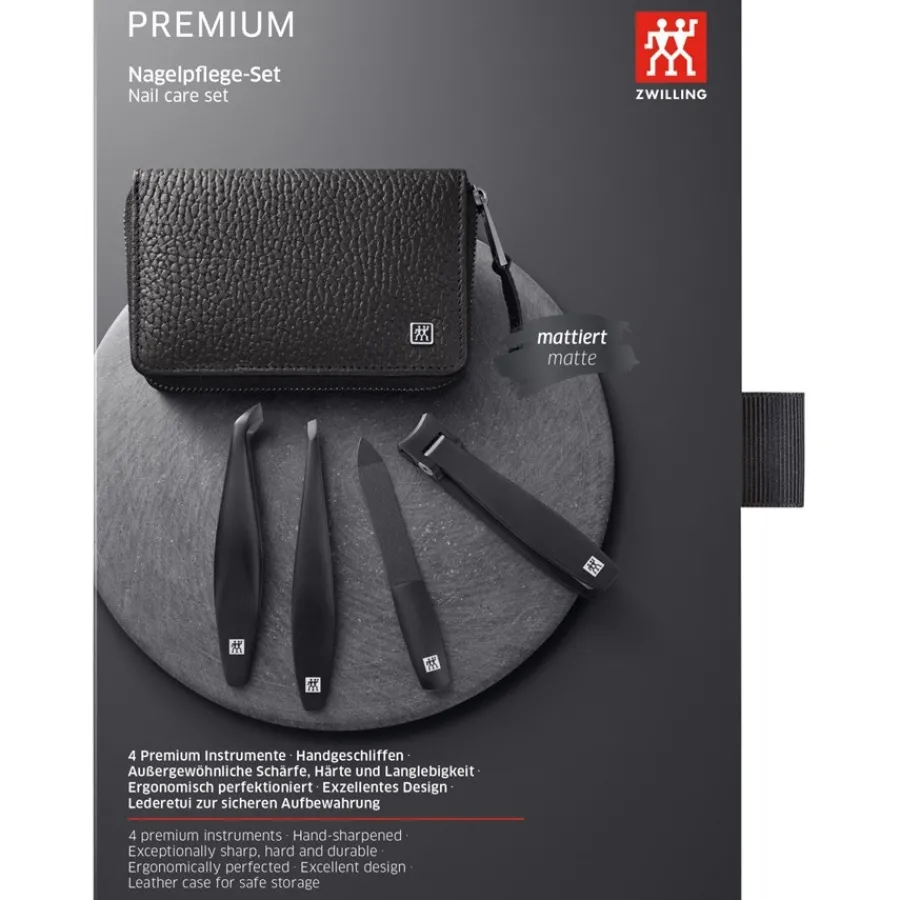 Zwilling Beauty Sets 4-tlg. Maniküre/Pediküre-Etui Schwarzem Rindeder von